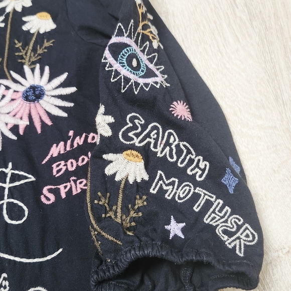 Johnny Was Soho Puff Long Flower Shirt Embroidery Floral Tee Black Top XS - Picture 5 of 7